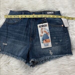 Rewash Dark Blue Distressed High-Rise Jean Shorts